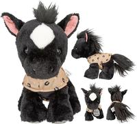 Depesche 13186 Miss Melody - Doudou Cheval Black Angel en Noir et Blanc, Peluche d'environ 20 cm avec Tapis de Selle