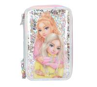 Depesche 13196 TOPModel Electric - Trousse à Crayons remplie à 3 Compartiments en Argent, avec Motif de modèle et confettis d'étoiles Multicolores, Trousse à Crayons avec Crayons de Couleur