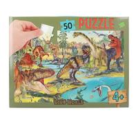 Depesche 13206 Dino World - Puzzle 50 pièces, avec Motif de Dinosaure détaillé, dimensionné Environ 58 x 40 cm, dans Une Valise en Carton avec poignée de Transport