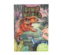 Depesche 13207 Dino World - Livre d'autocollants avec 20 pages de fond illustrées pour créer des motifs de dinosaures, y compris 6 pages d'autocollants en papier et de stickers Puffy