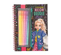 Depesche 13217 TOPModel Neon Doodle - Set de coloriage avec 70 Pages en Noir et Blanc, y Compris 5 Crayons Gel néon et des Autocollants