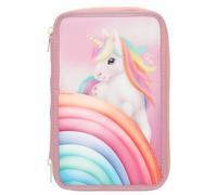 Depesche 13278 Ylvi Farbwolke - Trousse à Crayons Rose à 3 Compartiments, avec Motif Licorne et Arc-en-Ciel, Trousse à Crayons avec Crayons de Couleur, règle, Ciseaux et Bien Plus Encore.