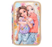 Depesche 13282 TOPModel Girl Power - Trousse à Crayons Triple Compartiment remplie en Beige, avec Motif de modèle et Lots colorés, Trousse à Crayons avec Crayons de Couleur, règle et Bien Plus Encore
