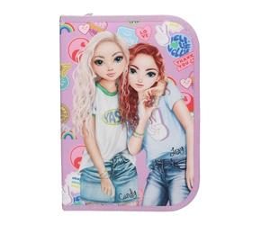 Depesche 13284 TOPModel Girl Power - Trousse à Crayons remplie en Rose, avec Motif de modèle et Lots Multicolores, Trousse à Crayons avec Crayons de Couleur, règle, Ciseaux, etc.