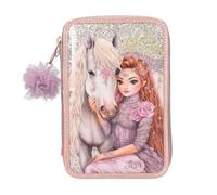Depesche 13292 TOPModel Viva Violet - Trousse à 3 compartiments remplie en violet, avec motif de cheval et paillettes, trousse avec crayons de couleur, règle, ciseaux, etc., multicolore, TOPModel Viva