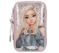 Depesche 13293 TOPModel My BFF Trousse à Crayons garnie à 2 Compartiments en Rose, avec Motif modèle et Paillettes, Trousse avec Crayons de Couleur, règle, bâton de Colle, etc.