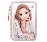Depesche 13302 TOPModel Summer Feeling - Trousse à Crayons Triple Rose avec Motif TOPModel et Fleurs, avec Crayons de Couleur, règle, Ciseaux et Bien Plus Encore