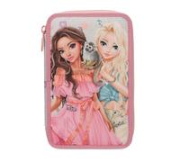 Depesche 13324 TOPModel Juicy - Trousse à Crayons remplie à 3 Compartiments, crème et Rose, avec Motif de modèle, Petit Singe et Motif coloré, avec Crayons de Couleur, Ciseaux, règle, etc.