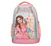 Depesche 13331 TOPModel Juicy - Sac à Dos Scolaire Trolley en Rose et Vert, avec Motif de modèle et Dessin de Fleurs, Sac d'école avec poignée télescopique et roulettes