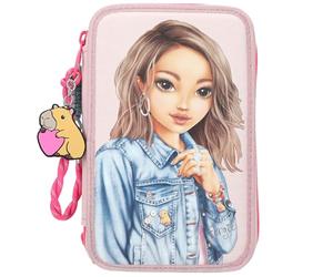 Depesche 13340 TOPModel Capybara - Trousse à Crayons à 3 Compartiments remplie en crème et Rose, avec Motif de modèle, Petit Singe et Motif coloré, Trousse et Bien Plus Encore