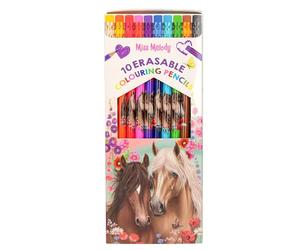 Depesche 13369 Miss Melody - Set de Crayons de Couleur avec 10 Couleurs dans Une Trousse, y Compris Un Embout Gomme sur Chaque Crayon, pour Le coloriage à l'école et Les Loisirs