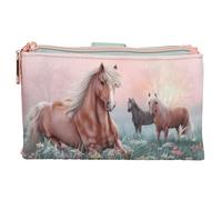 Depesche 13405 Miss Melody Romantic Fields - Porte-Monnaie en Vert et Rose, avec Motif de Chevaux et pré Fleuri, Porte-Monnaie avec Fermeture Velcro