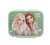 Depesche 13410 TOPModel Summer Feeling - Boîte à goûter en Vert et Rose, avec Motif de modèle et de Fleurs, boîte à déjeuner avec 3 Compartiments et Couvercle à charnière
