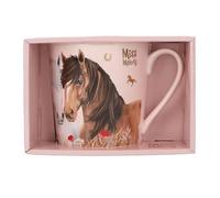 Depesche 13559 Miss Melody Dusty Rose - Tasse en rose, avec motif de chevaux, motif floral et proverbe, tasse en porcelaine avec anse, contenance env. 300 ml
