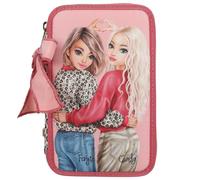 Depesche 13639 TOPModel Leoheart - Trousse à Crayons Triple Compartiment remplie en Rose et Rouge, avec Motif de modèle et imprimé léopard, Trousse et Bien Plus Encore