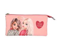 Depesche 13642 TOPModel Leoheart - Pochette à Crayons Rose et Rouge, avec Motif modèle et léopard, Pochette à Crayons avec 3 Compartiments