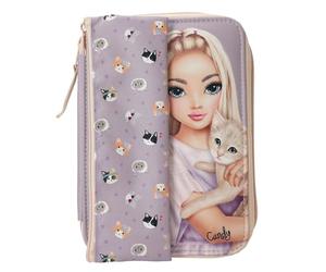 Depesche 13658 TOPModel Kitty and Doggy - Trousse à Crayons remplie en Violet, avec Un Motif de modèle et des Chats, avec de Couleur, des Ciseaux et Bien Plus Encore