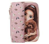 Depesche 13659 TOPModel Kitty and Doggy - Trousse à Crayons remplie en Rose, y Compris de Toilette, avec Motif modèle et Motif Chien, avec Crayons de Couleur, Ciseaux, etc.