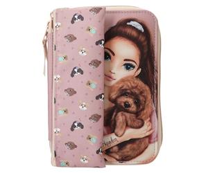 Depesche 13659 TOPModel Kitty and Doggy - Trousse à Crayons remplie en Rose, y Compris de Toilette, avec Motif modèle et Motif Chien, avec Crayons de Couleur, Ciseaux, etc.