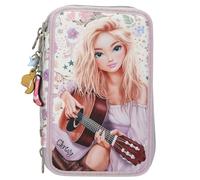 Depesche 13664 TOPModel Cowgirl - Trousse remplie à 3 Compartiments, Violette, avec Motif modèle et Motif Floral, Trousse avec Crayons de Couleur, Ciseaux, règle, etc.