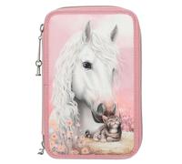 Depesche 13687 Miss Melody True Friends Trousse à 3 Compartiments garnie en Rose, avec Motif Cheval et Chat, Trousse avec Crayons de Couleur, Ciseaux, règle, etc.