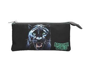 Depesche 13691 Adventure World Panther - Pochette à Crayons Noire et Verte, avec Motif panthère, Pochette à Crayons à 3 Compartiments