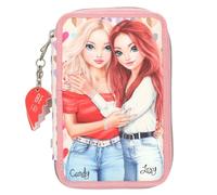 Depesche 13708 TOPModel Heart to Heart - Trousse à Crayons Double Rose et Beige, avec Motif Mannequin et cœurs, Trousse à Crayons