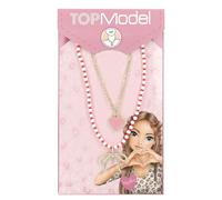 Depesche Collier TOPModel 13809 Leoheart – 2 brins doré, perles & pendentifs rouge/blanc, 42+5 cm
