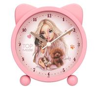 Depesche 13868 TOPModel Fur ever Friends - Réveil en rose pour enfants, avec motif modèle, chien et chat, horloge silencieuse avec fonction lumière, pile incluse