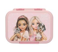 Depesche TOPModel 13957 – Boîte à goûter inox rose, motif chien & chat, séparateur, joint silicone