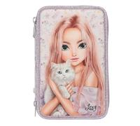 Depesche 13958 TOPModel Blooming Kitty - Trousse à Crayons à 3 Compartiments remplie, en Rose, avec Motif modèle, Motif Fleurs et Chat, Trousse à Crayons avec Crayons de Couleur, Ciseaux, règle, etc.