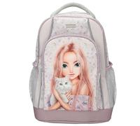 Depesche 13959 TOPModel Blooming Kitty - Sac à dos scolaire en lilas, avec motif de chat modèle et motif floral, sac d'école avec bretelles réglables