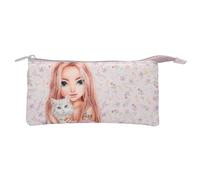 Depesche 13960 TOPModel Blooming Kitty Trousse à Compartiments, Violette, avec Motif modèle, Motif Floral et Chat, avec 3 Compartiments et Fermeture éclair