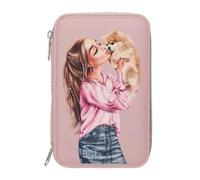 Depesche Trousse à crayons TOPModel Dots 14008 – 2 compartiments, rose, motif chien, fournitures