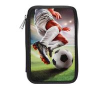 Depesche 14185 Trousse 2 compartiments Action World Football – Noire remplie crayons/ciseaux/règle