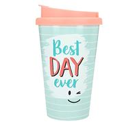 Depesche 2180.004 to Go Mug en Plastique Avec Inscription en Allemand "Best Day Ever" Multicolore 350 Ml