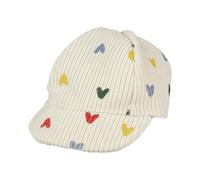 Depesche 2531 - Bonnet de poupée ''Confetti de cœur'' en Beige avec des cœurs Multicolores, pour poupées et doudous de 35-45 cm