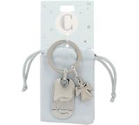 Depesche Depesche-11800-004 11800-004 Porte-clés argenté avec Lettre C et Ange Gardien, Alliage de Zinc, Pochette en Velours colorée Incluse, Multicolored, Taille Unique