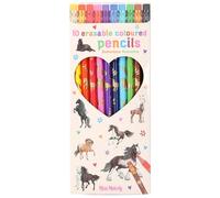 Depesche 12055 Miss Melody-Set 10 couleurs dans une trousse, y compris un embout gomme sur chaque crayon, pour le coloriage à l'école et les loisirs, chevaux et motifs dorés, Multicolor, Taille Unique