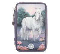 Depesche Miss Melody 12947 0012947 3 Compartiments remplis en Violet, avec LED, nénuphars et Chevaux, Trousse, règle, Ciseaux, etc