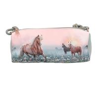 Depesche Miss Melody Romantic Fields 13404 Trousse à Crayons avec Cordon de Serrage Motif Cheval, Fleurs et Paillettes Vert et Rose