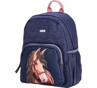 Depesche 13191 Miss Melody Glitter Horse - Sac à Dos en Bleu foncé, avec Motif de Chevaux, Paillettes et surpiqûres en Forme de cœur, Sac avec Bretelles réglables