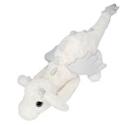 Depesche Snukis - Peluche dragon, allongé | Dragon en peluche à fourrure douce, blanc, avec des yeux pailletés argentés et de jolies pointes, peluche d'environ 65 cm
