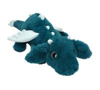 Depesche Snukis - Peluche Dragon couché, Bleu pétrole | Dragon en peluche avec fourrure douce, yeux scintillants et paillettes sur les ailes, les cornes et la queue
