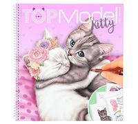 Depesche TopModel 12282 Create your Kitty Carnet de coloriage et d'autocollants avec 92 pages pour créer de jolis chats, carnet de coloriage avec planche d'autocollants et reliure à spirales