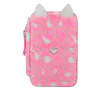 Depesche 12787 TOPModel Wild - Trousse à Crayons 3 Compartiments remplie en Rose, avec Un Nez en Forme de cœur et des Taches, Trousse à Crayons