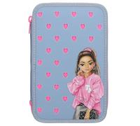 Depesche TOPModel 13478 Trousse remplie à 3 Compartiments Bleu et Rose avec Motif de modèle et épingles en Silicone, Trousse avec Crayons de Couleur, Ciseaux, règle et Bien Plus Encore