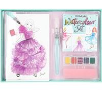 Depesche TOPModel 8842 Kit de peinture à l'eau Watercolour avec 20 feuilles de motifs sur papier aquarelle, 5 couleurs aquarelles et 1 pinceau réservoir d'eau