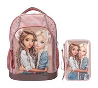 Depesche TOPModel Dots - Sac à dos d'écolier et trousse à crayons à 3 compartiments, avec motif modèle, motif à pois et paillettes, sac d'école avec bretelles réglables, trousse avec crayons de