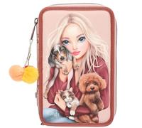 Depesche TOPModel Fur Ever Friends 13673 - Trousse à Crayons 3 Compartiments remplie en Rose et cuivre, avec Motif modèle, Chien et Chat, avec Ciseaux, règle et Bien d'autres Choses Encore